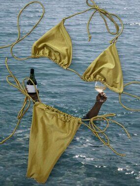 Mermaid Swimwear shimmery golden yellow Brazilian bikini set ⭐️ thong bottom